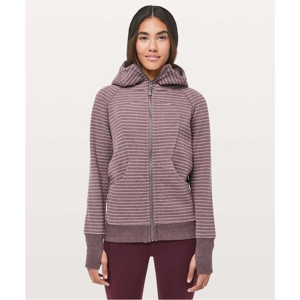 Lululemon Purple Striped Scuba Hoodie Classic Cotton Fleece Jacket Size 6.